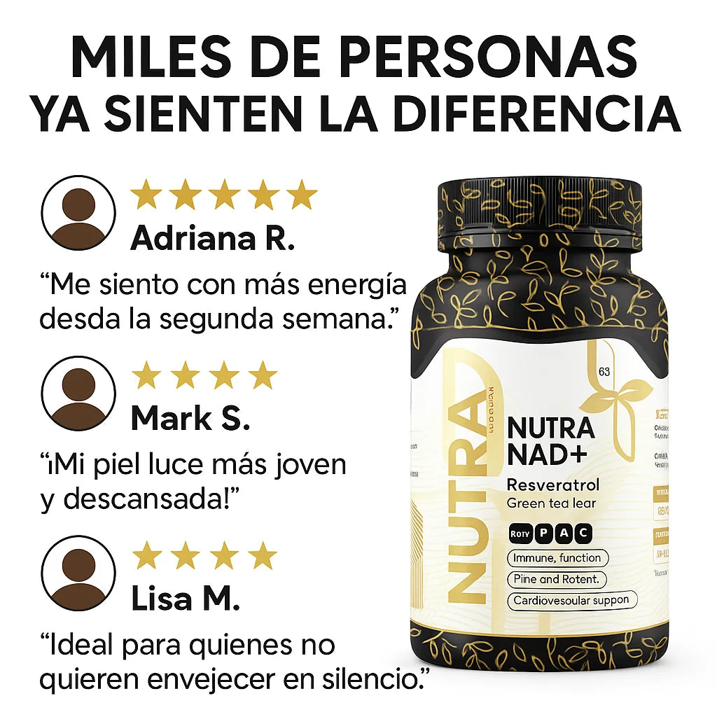 NAD + Resveratrol: 90 capsulas de reparación celular Antienvejecimiento y Energía extra