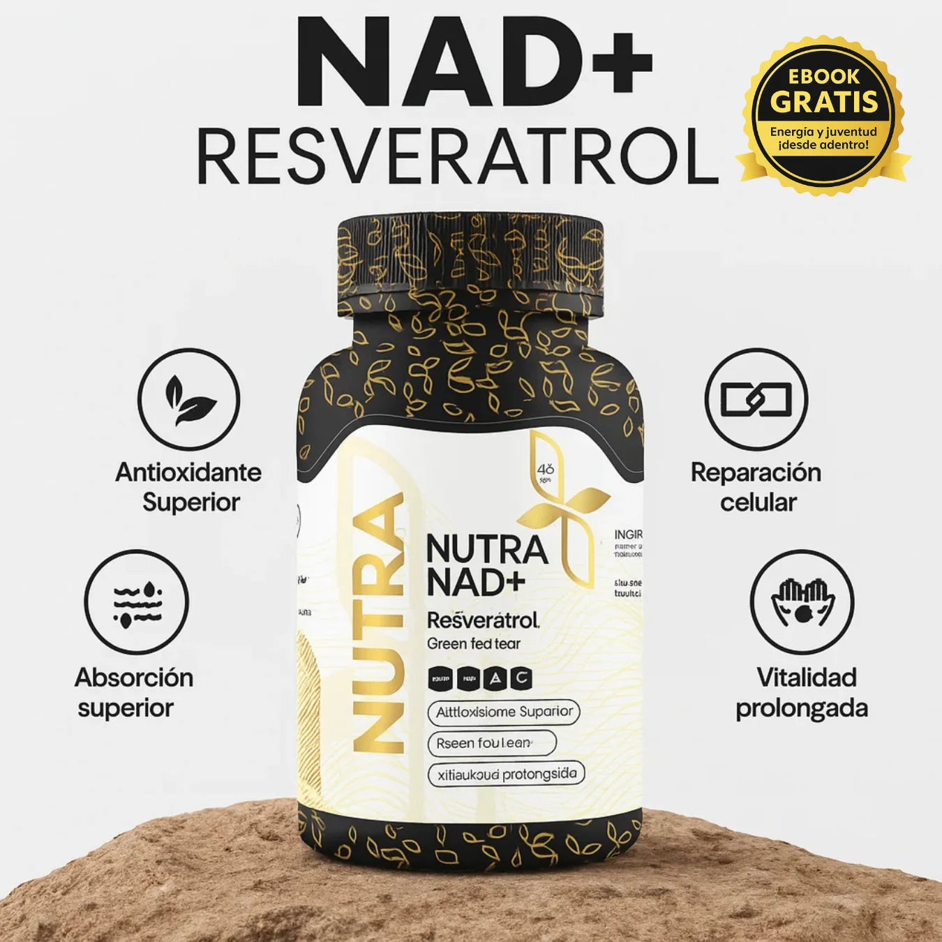 NAD + Resveratrol: 90 capsulas de reparación celular Antienvejecimiento y Energía extra