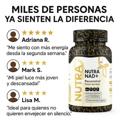 NAD + Resveratrol: 90 capsulas de reparación celular Antienvejecimiento y Energía extra