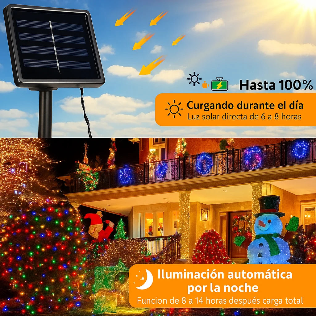 Paga 1 lleva 2: Luces solares Ecobrillo Navideño 10 metros