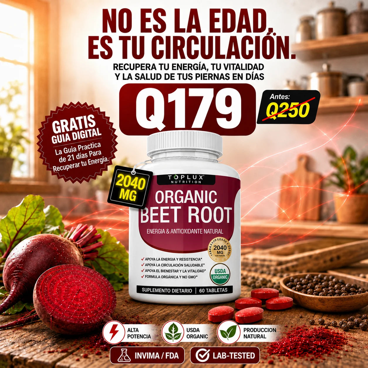 Remolacha Orgánica con BioPerine cápsulas