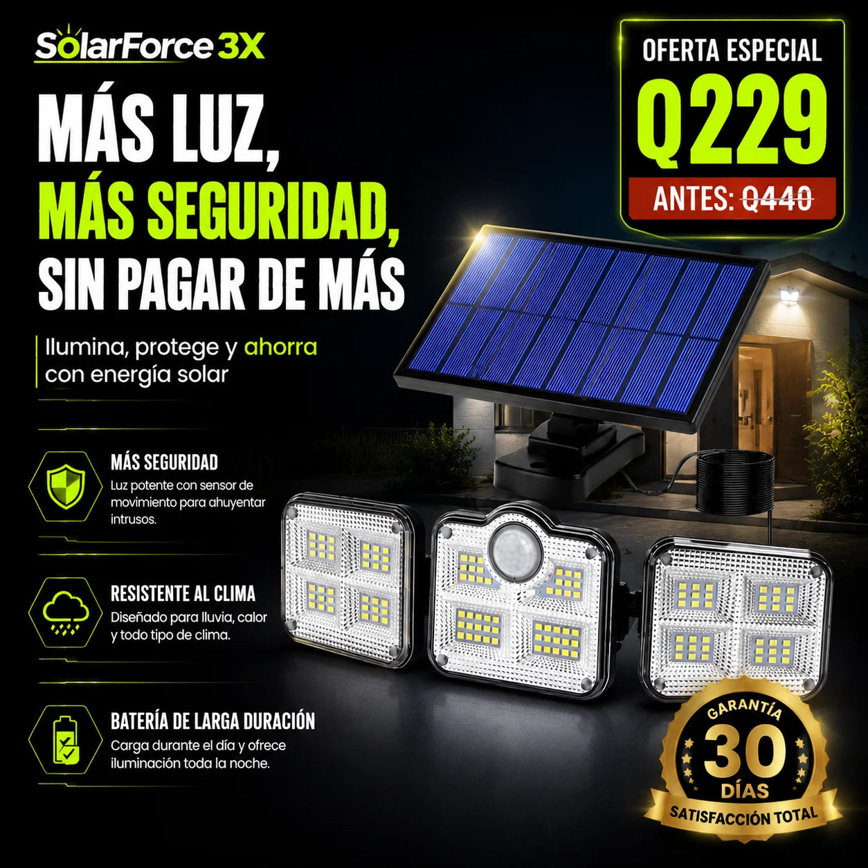 SolarForce 3X Detecta a quien llega. Sin cables